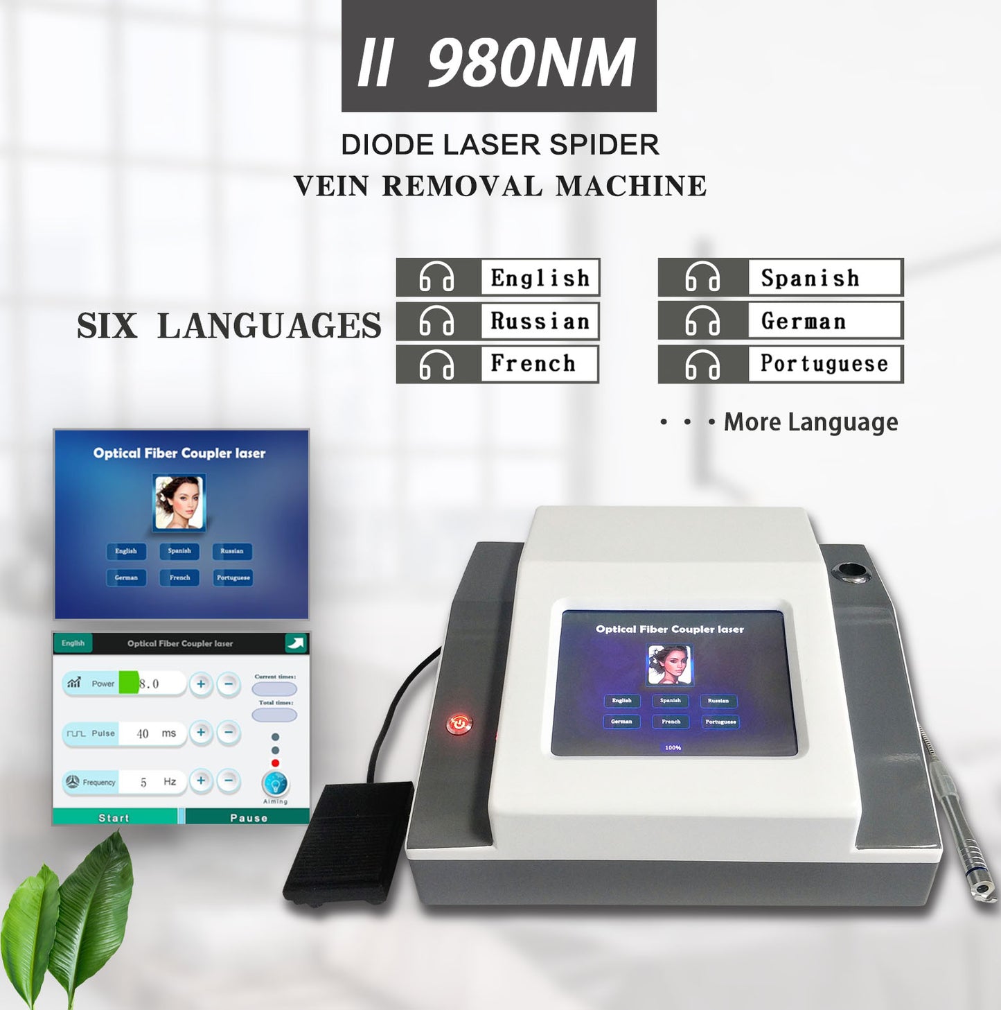 980nm laser vascular removal veins therapy machine